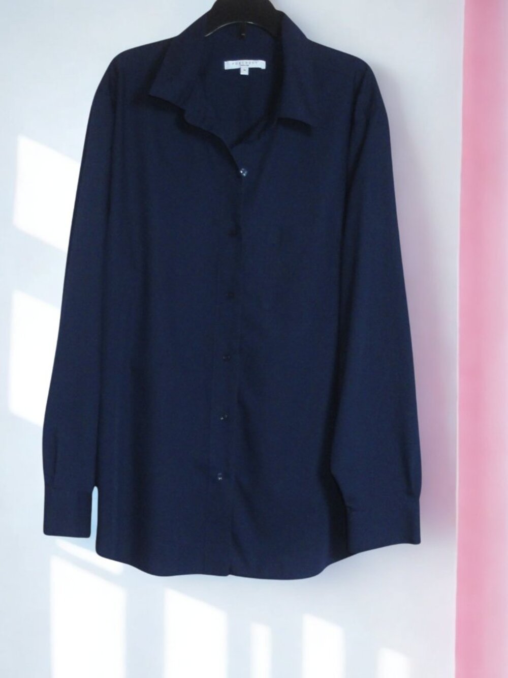 Foxcroft Navy Button-Front Long-Sleeve Blouse